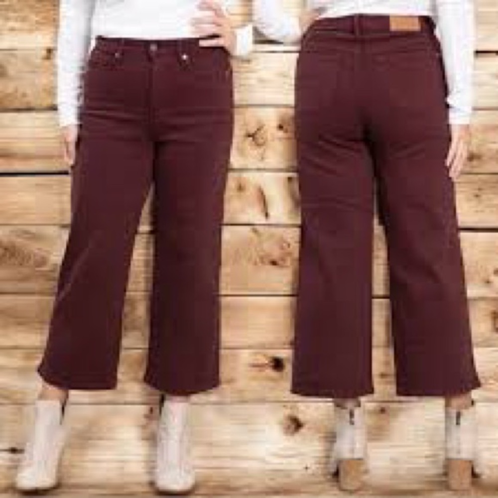 Judy Blue Dark Burgundy High Waist Wide Leg Cropped Jeans Pants Womans sz 3 / 26